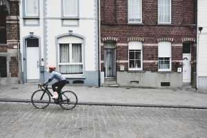 cyclist on residential road 