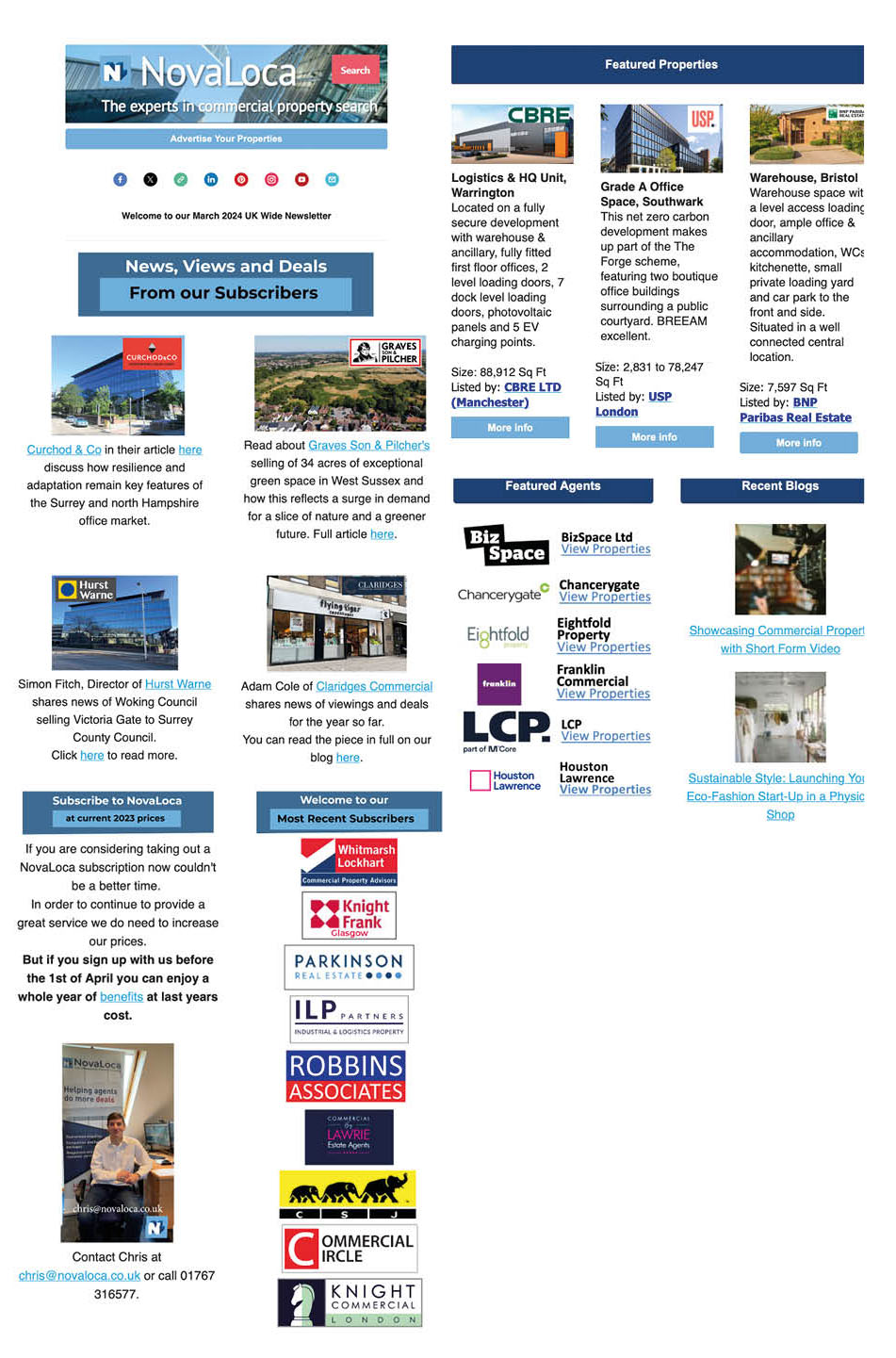 nnewsletter articles on a one page layout 