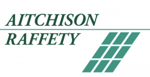 Aitchison Raffety logo white background and green letters 