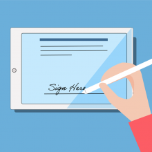 vector image of hand sigining an ipad